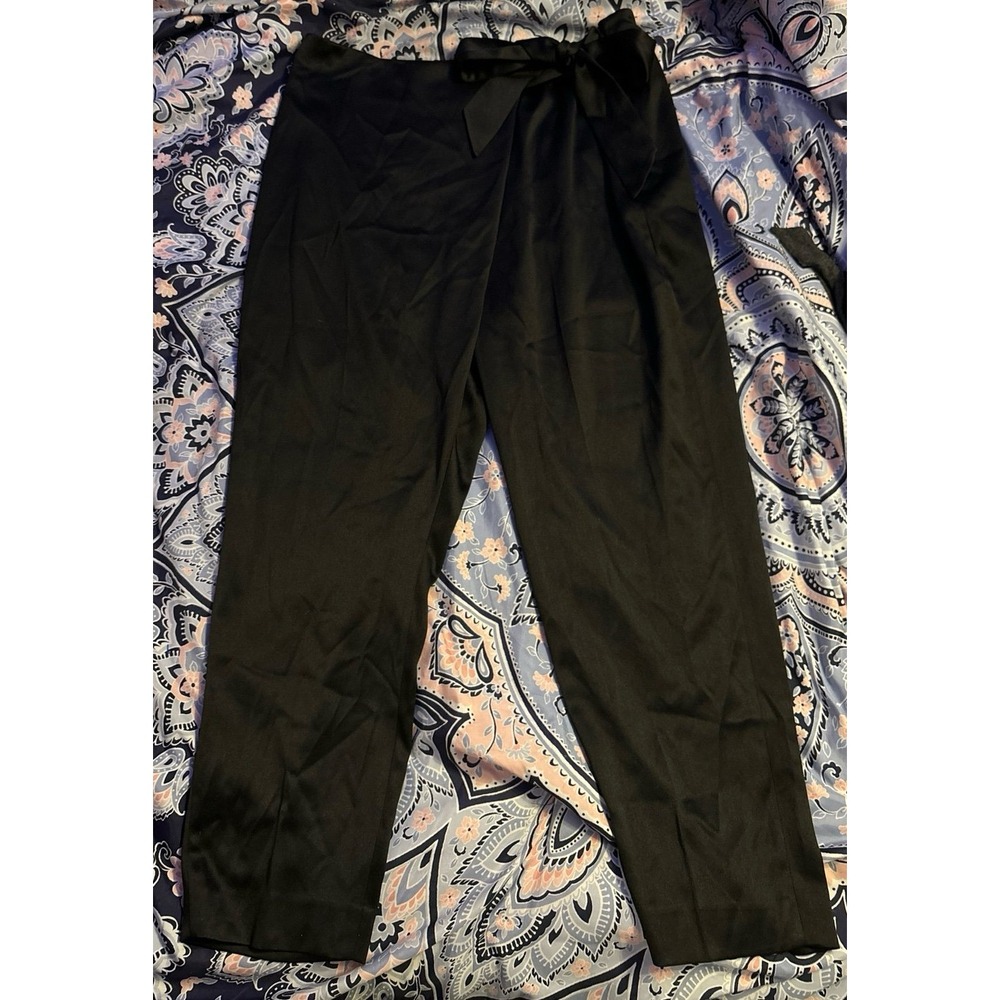 White House Black Market WHBM Black Satin Side Tie Tapered Ankle Dress Pants, 12